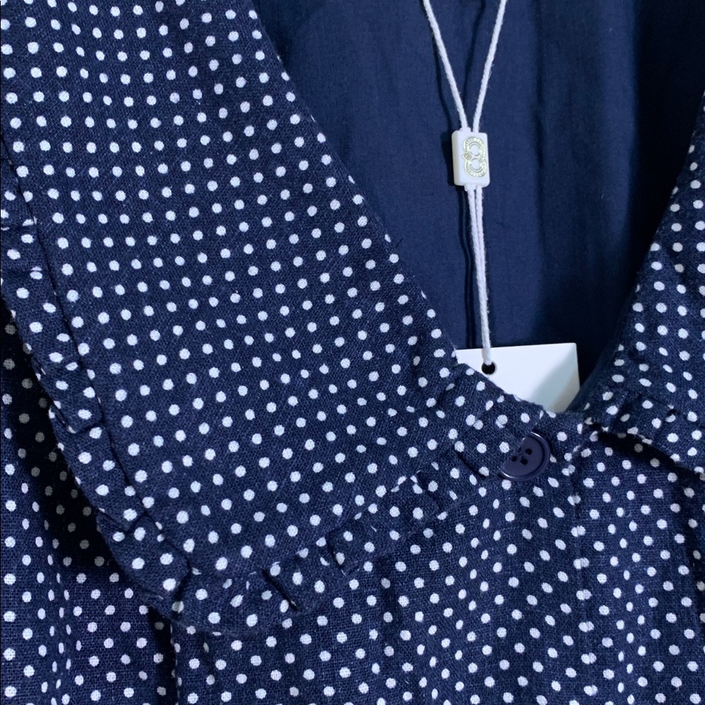 New Caroline Constas‎ Polka Dot Mini Dress Linen Blend Navy Mediterranean Size 8 - Picture 7 of 10